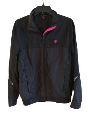 T Mobile Employee Jacket Mens (M) Black Pink Full Zip Windbreaker Uniform Cell